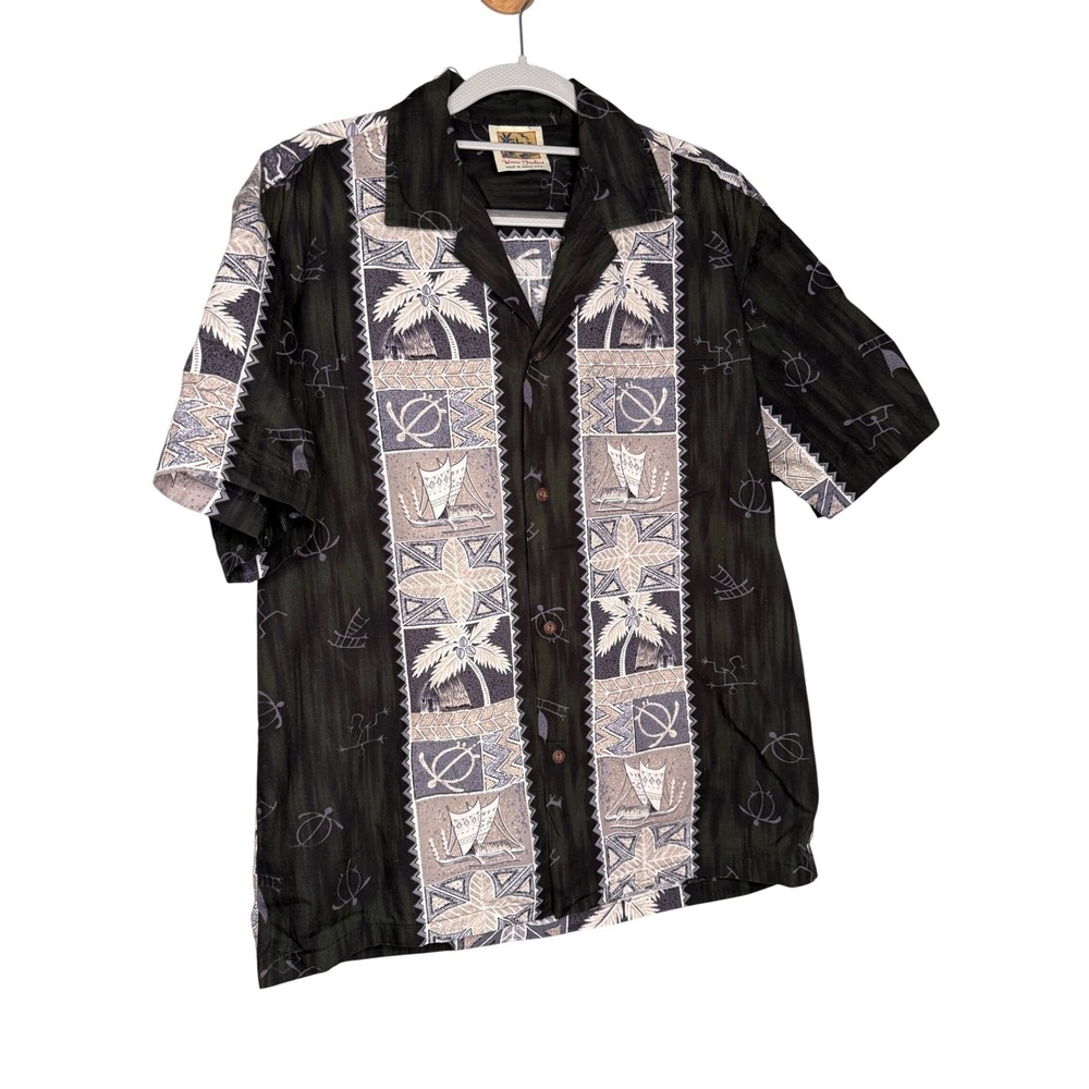 VTG Winnie Fashion Hawaiian Shirt Turtles, Sail Boat, Hut, Palm Tree-Cotton
